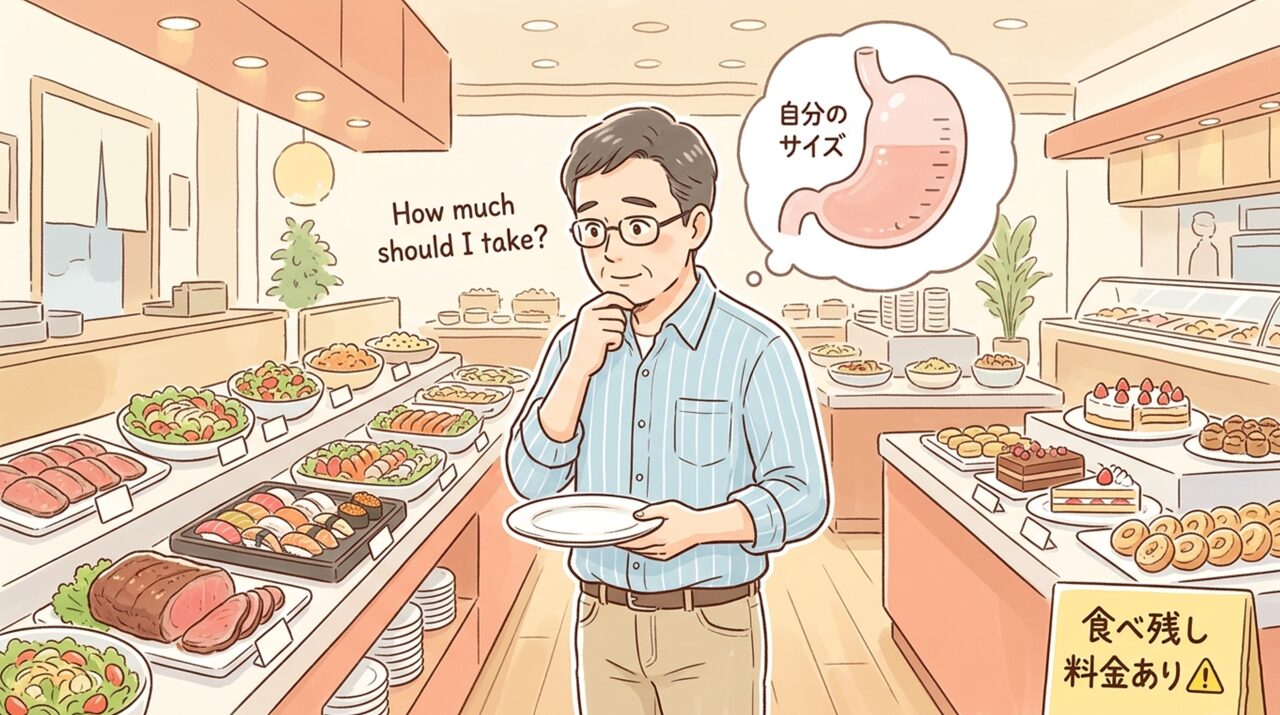 ビュッフェで「自分の胃袋サイズ」を考える父さん